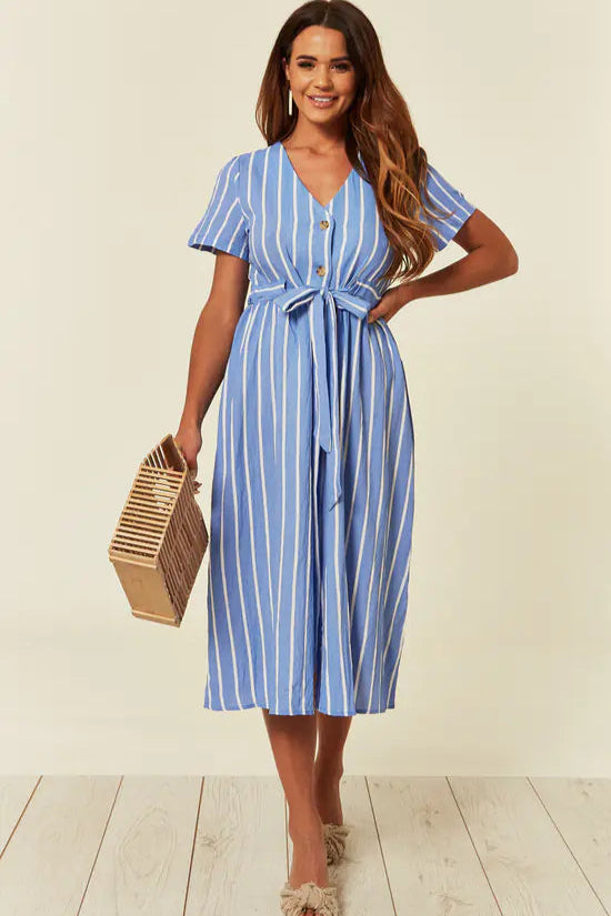 Blue & White Stripe Midi Dress