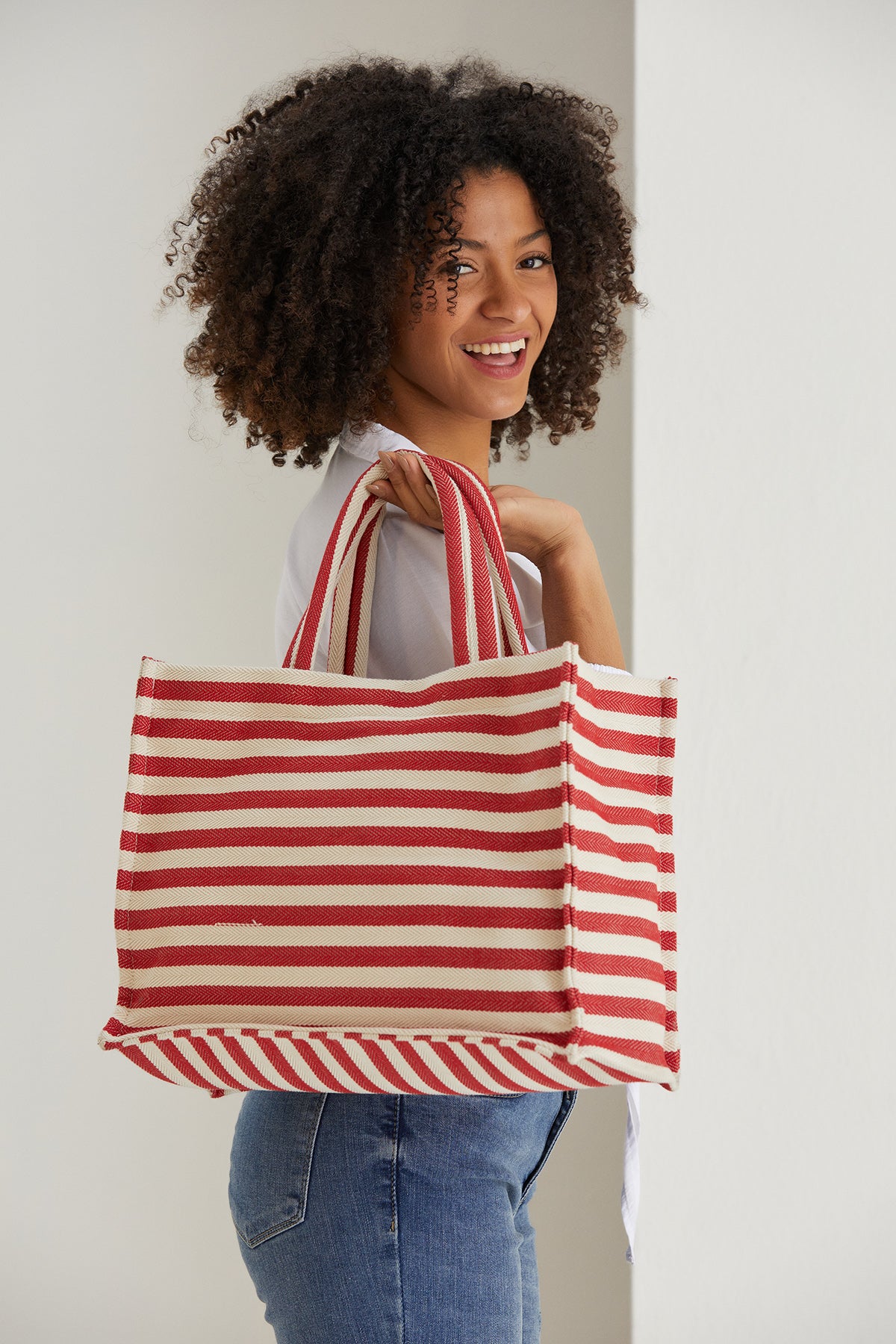 Red & White Stripe Canvas Tote Bag