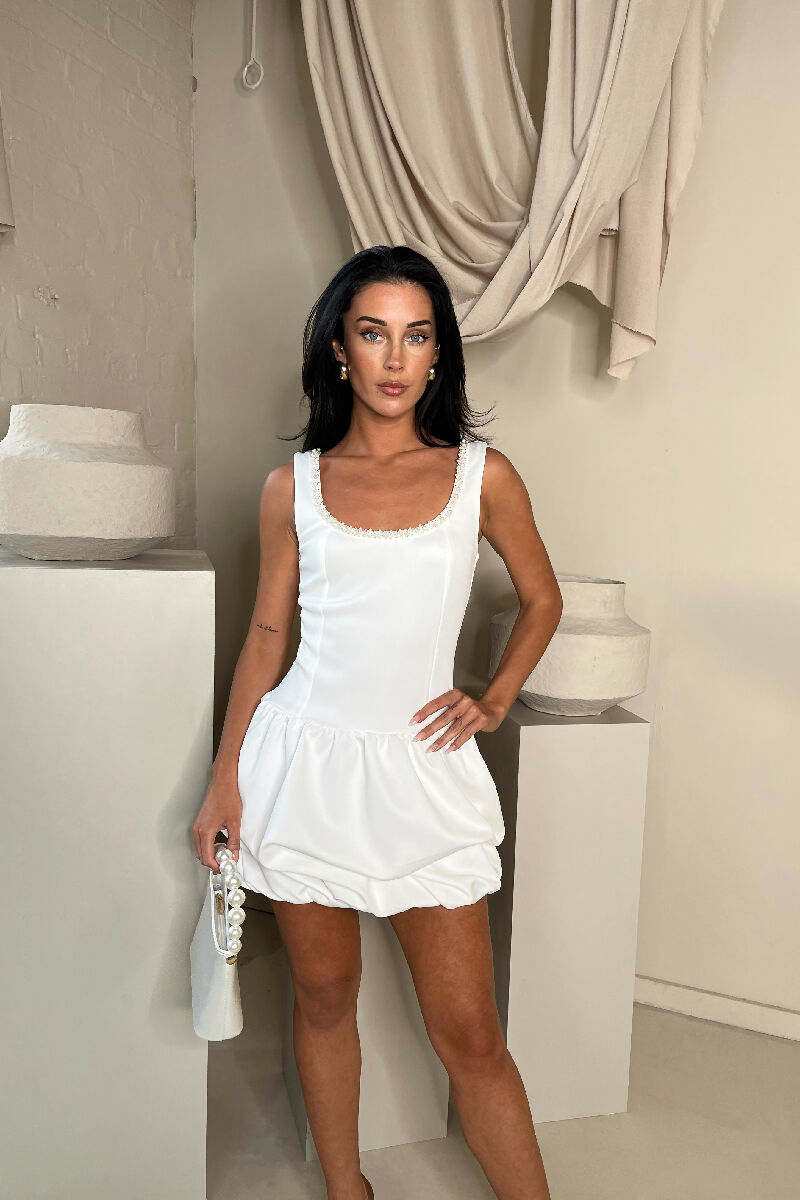 Cream Pearl Puff Ball Dress